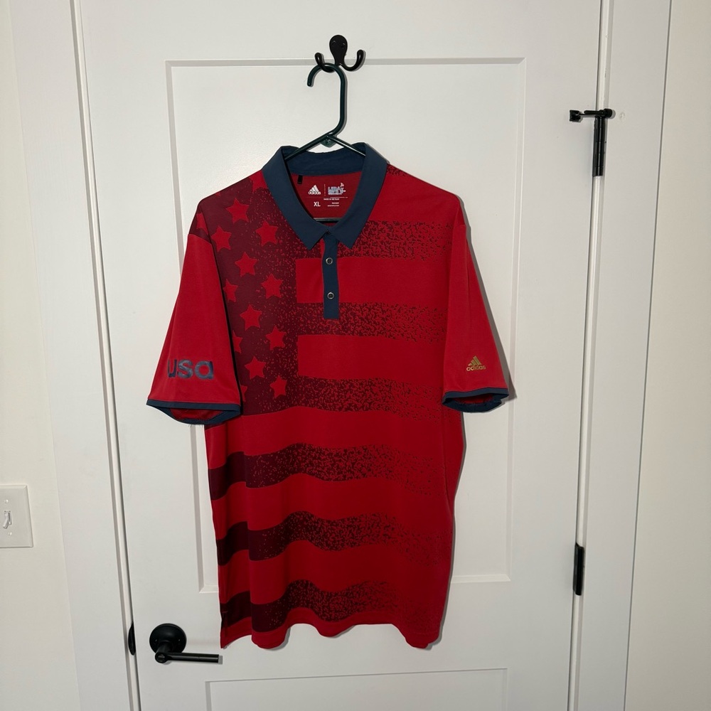 Adidas USA Golf Performance Stretch Polo. American Flag, sweat wicking. Mens XL - Picture 5 of 7